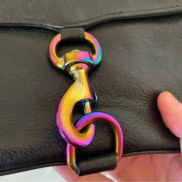 Rebecca Minkoff Black Leather Bag with Rainbow Oil Slick Hardware - Picture 4 of 14